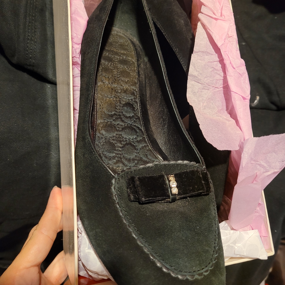 Coach Black Velvet Flats with Bow